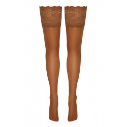 Bas autofixants large jarretière dentelle beige - Cotelli Legwear