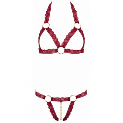 Ensemble string ouvert et seins nus bordeaux - Cottelli Lingerie