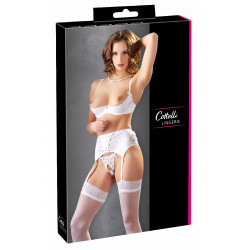 Ensemble lingerie 3 pièces ouvert blanc - Cottelli Lingerie