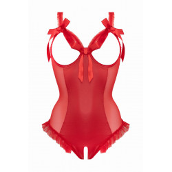 Body wetlook ouvert rouge Mistique - Christine