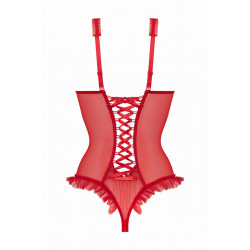 Body wetlook ouvert rouge Mistique - Christine