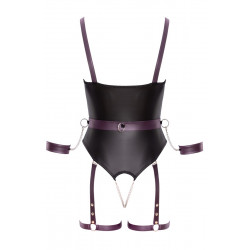 Body à jarretelles ouvert avec menottes - Cottelli Bondage