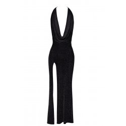 Robe longue fendue Onyx F373 - Noir Handmade