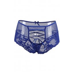 Tanga lacé dentelle taille haute Bleu - Litolu Lingerie