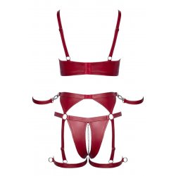 Set soutien-gorge et slip à jarretelles ouvert rouge - Cottelli BONDAGE  