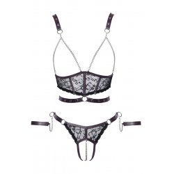 Ensemble ouvert 3 pièces noires - Cotelli Bondage 