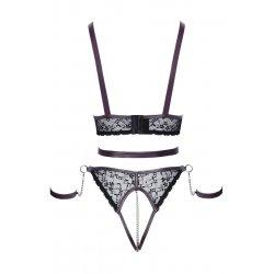 Ensemble ouvert 3 pièces noires - Cotelli Bondage 