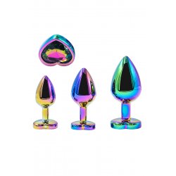3 plugs coeur Crystal Heart métal arc-en-ciel - DIK