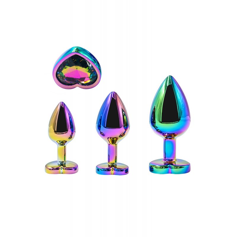 3 plugs coeur Crystal Heart métal arc-en-ciel - DIK