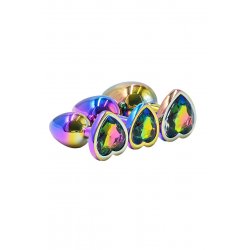 3 plugs coeur Crystal Heart métal arc-en-ciel - DIK