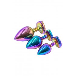 3 plugs coeur Crystal Heart métal arc-en-ciel - DIK