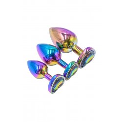 3 plugs coeur Crystal Heart métal arc-en-ciel - DIK