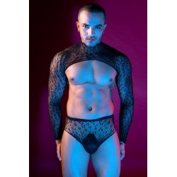 Ensemble top et slip noir en maille résille - J Lingerie