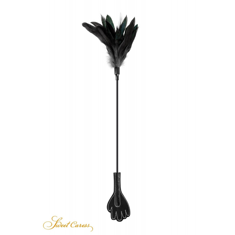 Mini cravache main avec plumes noires - Sweet Caress