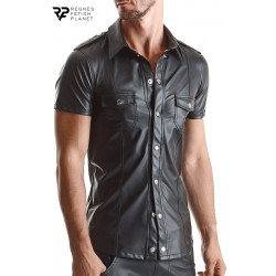 Chemise manches courtes wetlook noire Luca - Regnes