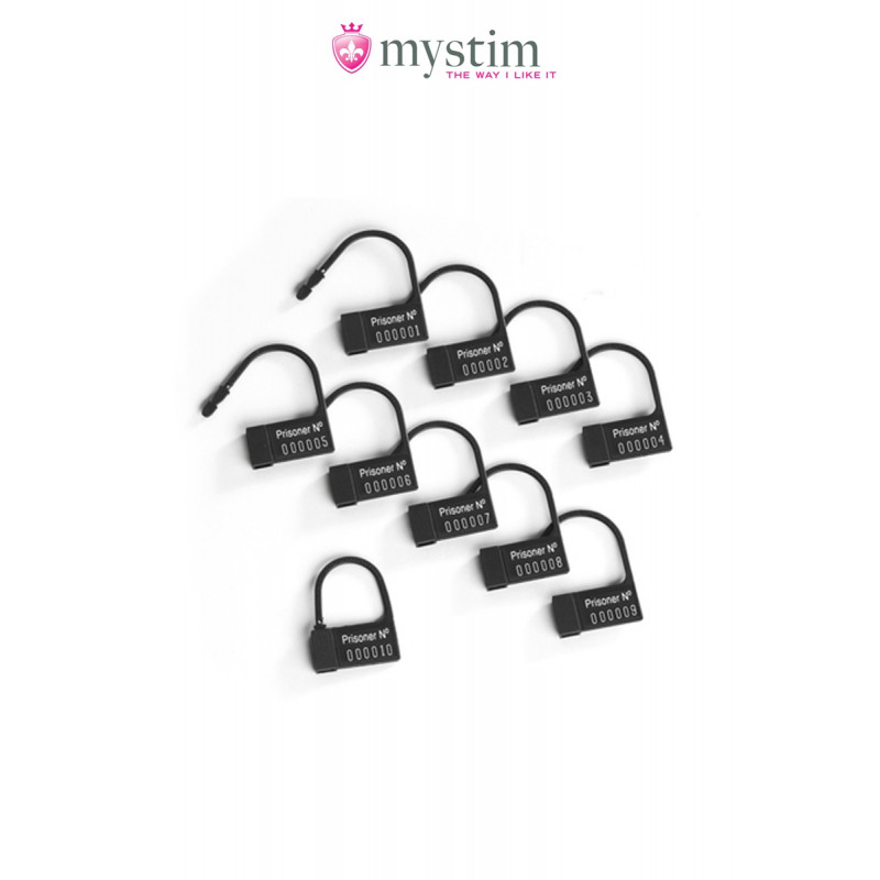 Scellés plastiques pour cage Pubic Enemy - Mystim Scellés plastiques pour cage Pubic Enemy - Mystim